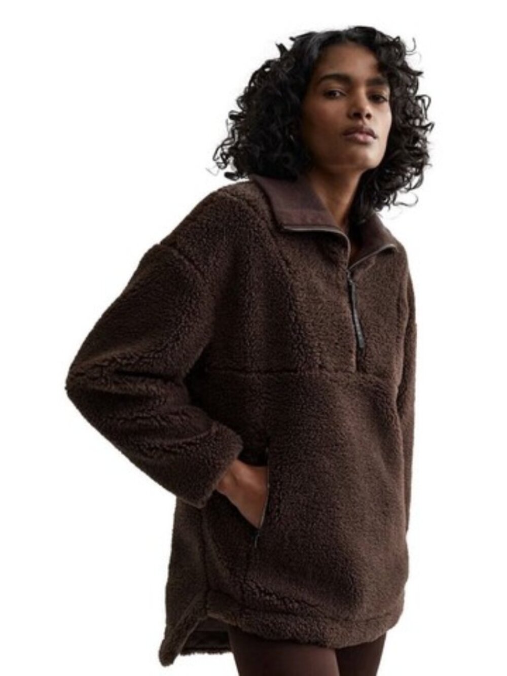 VARLEY STRATTON DARK BROWN SHERPA HALF ZIP OVERSIZE JACKET XS